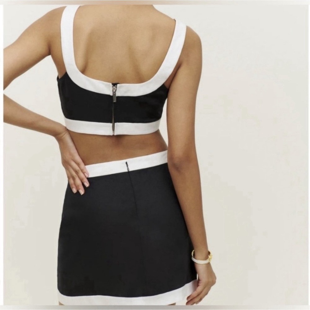 Reformation Robbie Linen Two Piece Size 4 Matching Set in Black & White NEW - Picture 2 of 10